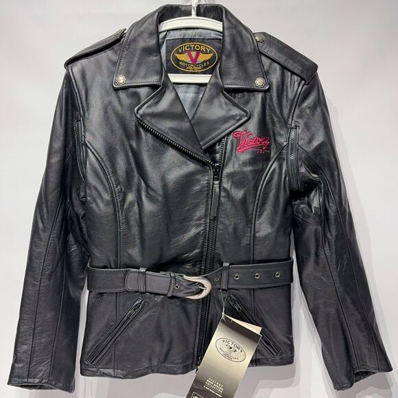 NWT VTG Victory Motorcycles Polaris Women's Black Leather Open Road Jacket Sz. S - Picture 1 of 16
